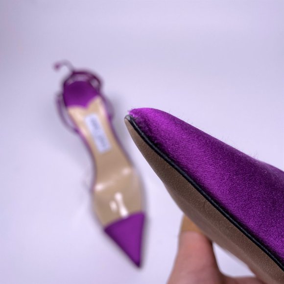 JIMMY CHOO Purple Satin 'Farley 95' PVC Trim - Picture 11 of 11